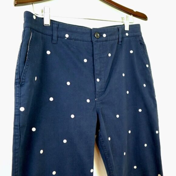 J Crew Size 30 Vintage Straight Pant Polka-dot Stretch Chino Navy Blue - Picture 3 of 10